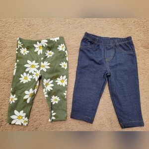 Carter's Green Floral and Denim Leggings